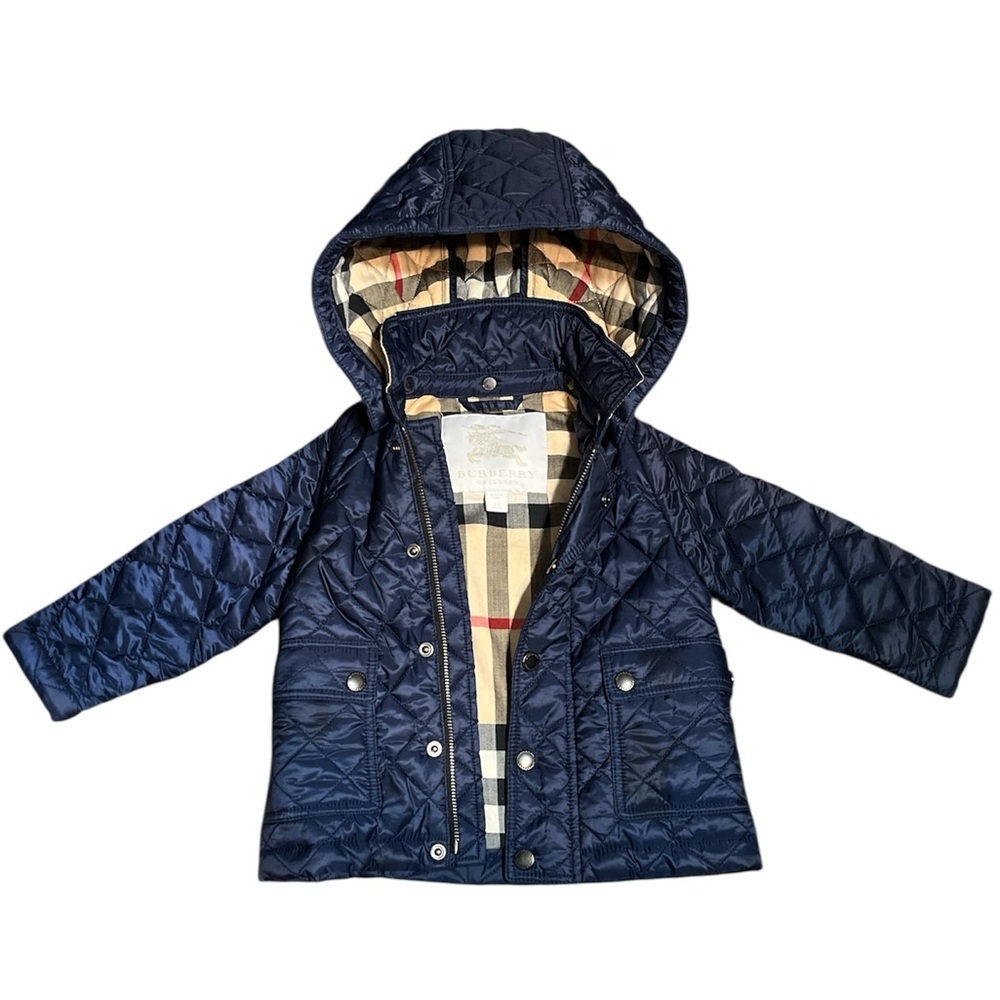 Burberry Children Unisex Infant Navy Quilted Hooded Coat Jacket 12 Months 80 CM